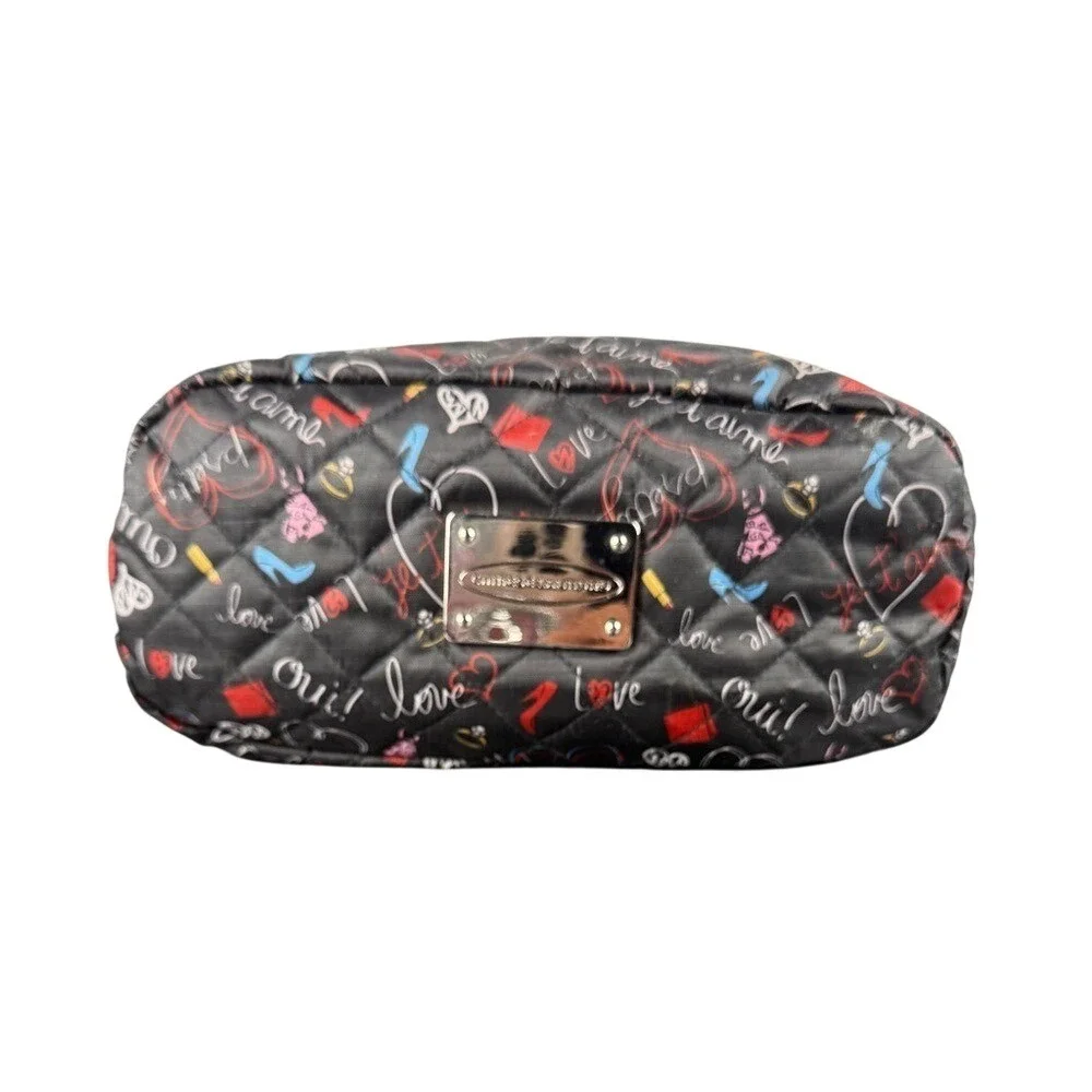 Chinese‎ Laundry Black and Red Quilted Cosmetic Bag